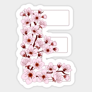 Colorful capital letter E patterned with sakura twig Sticker